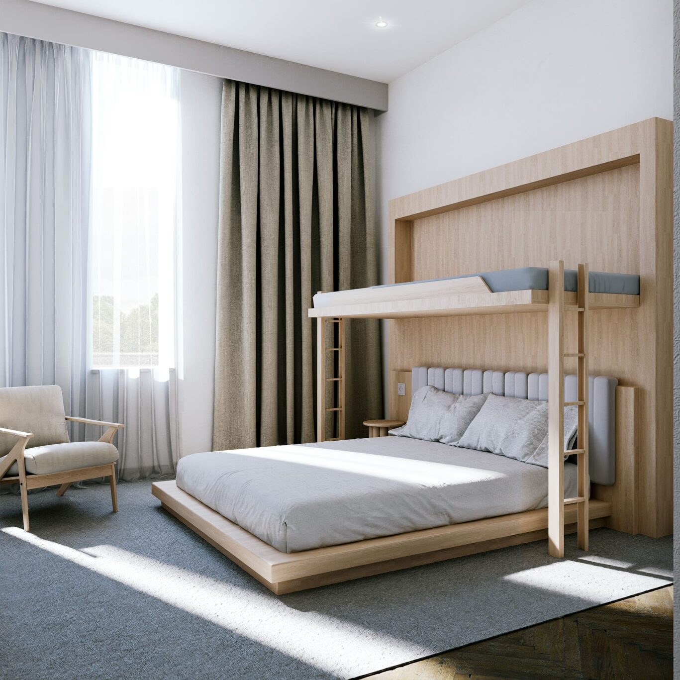 A bedroom at the Rebel Stay